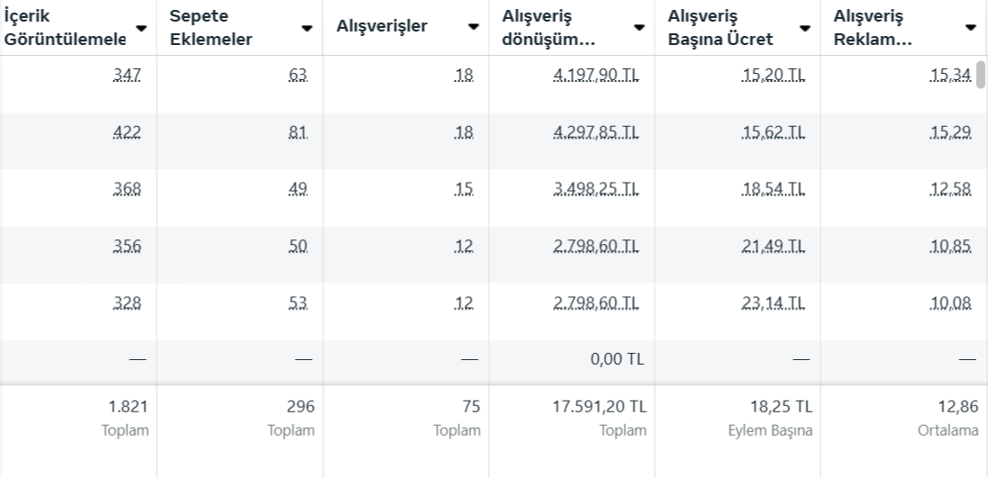 Meta Reklam Sonucu #2 - CPA
